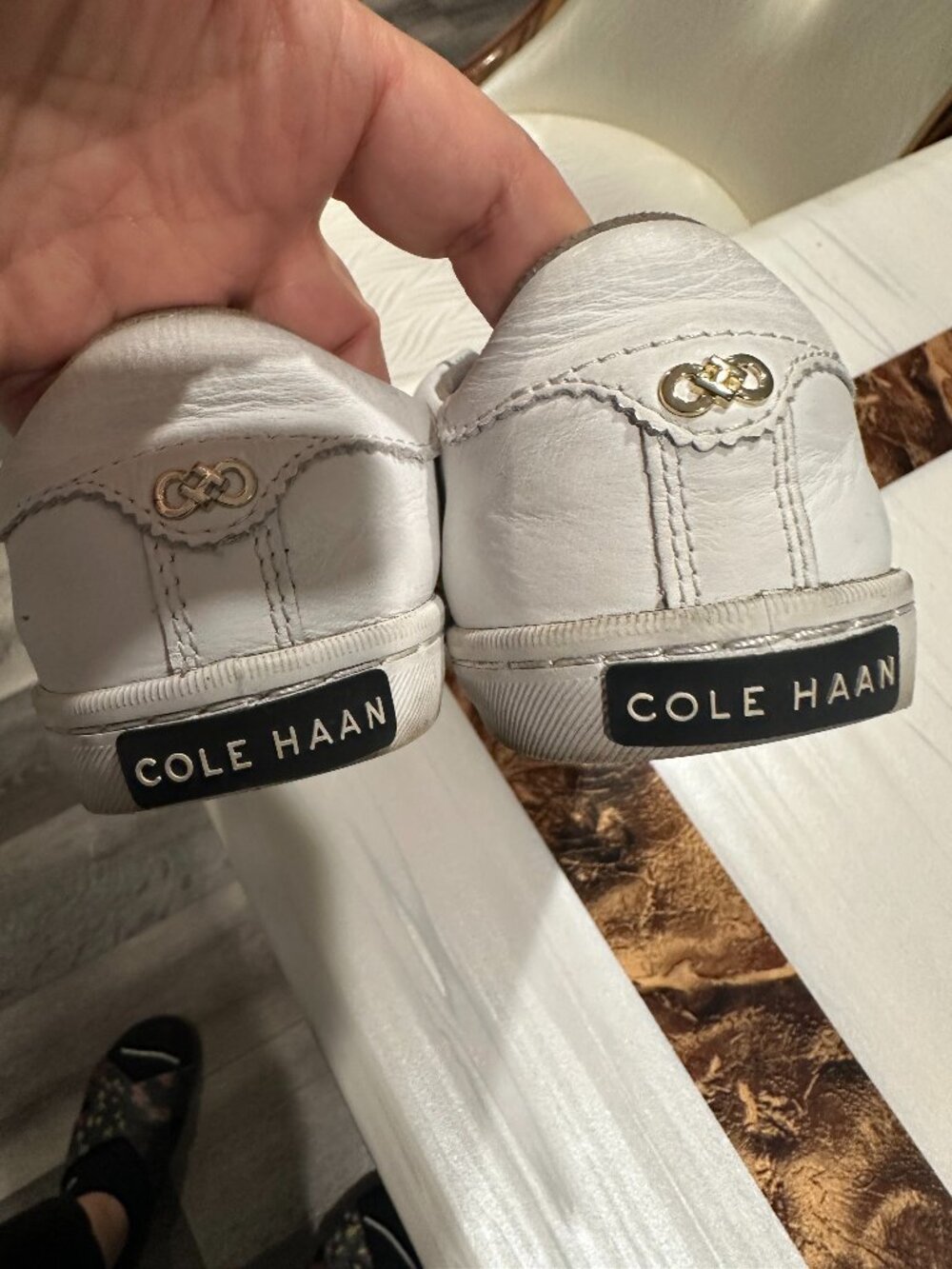 Cole Haan White Leather Lace-Up Sneakers with Gold Logo Size 6.5 B
